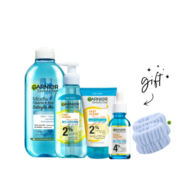 Garnier Fast Clear Full Routine Bundle + Free Wrist Band At 20% Off Discount